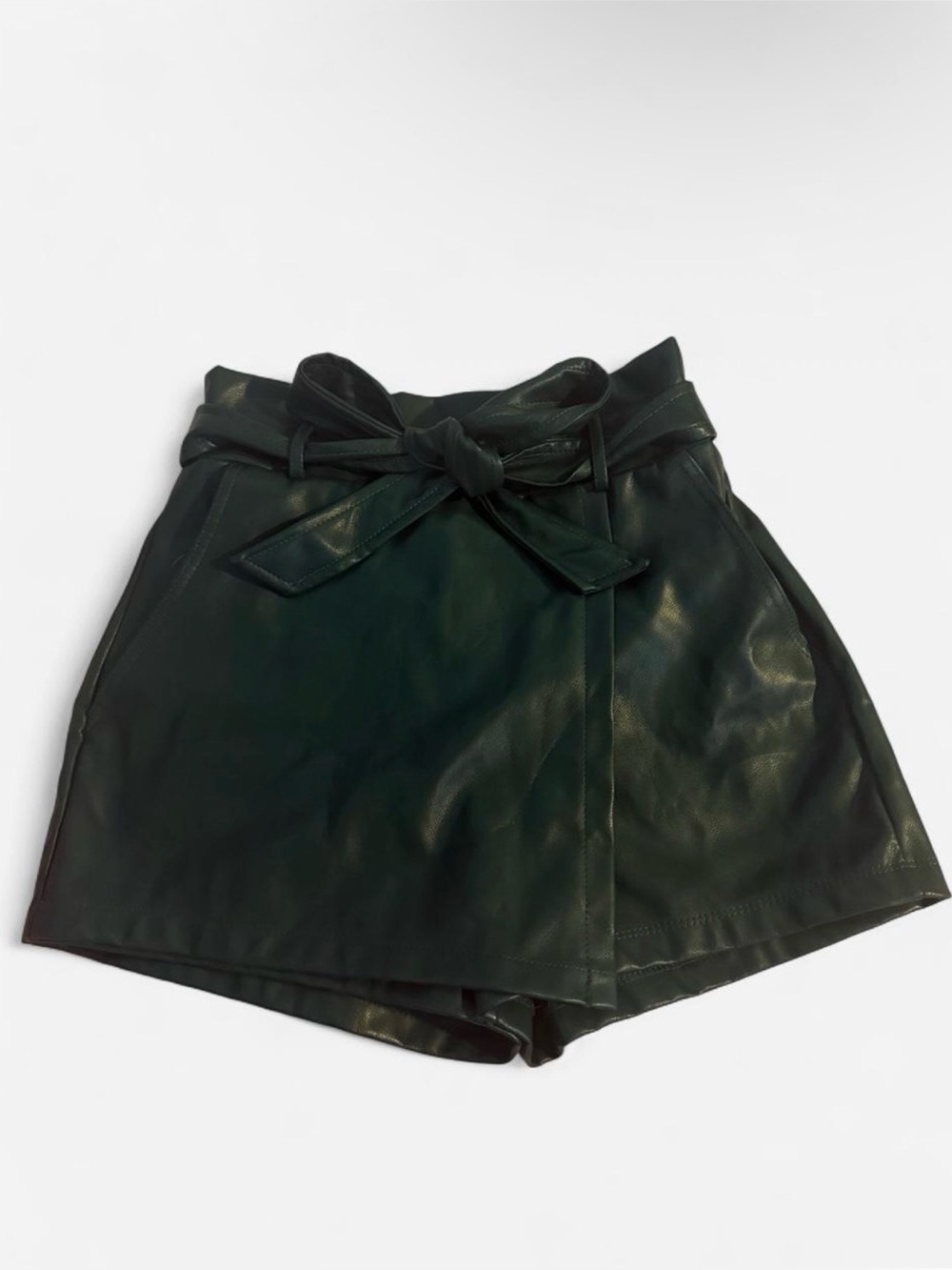 Dark green faux leather skort